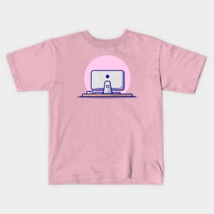 Computer Desktop With Mouse Cartoon Vector Icon Illustration (3) Kids T-Shirt